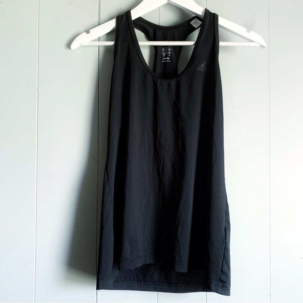 ADIDAS Ribbed Sport Tank Top Black Racerback S